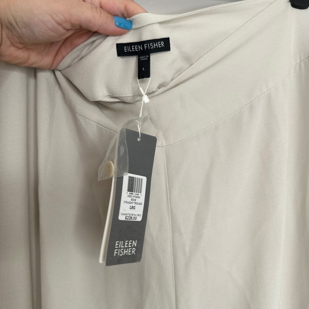 Eileen Fisher Women's Straight Trouser Ivory Silk Wide Leg Pants NEW L - Picture 3 of 7